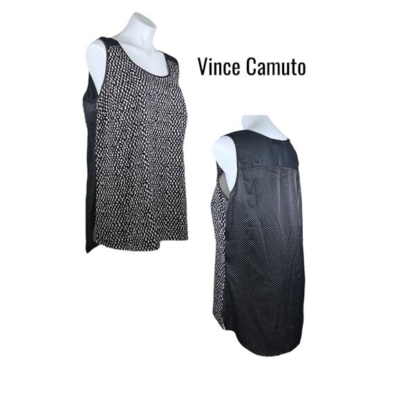 Vince Camuto Black White Check Polka Dot High Low Tank Top Size 8P - Picture 5 of 10